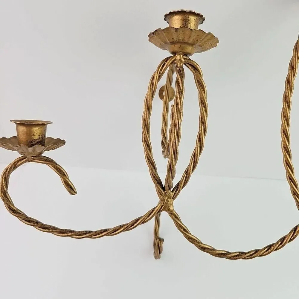 Vtg HOME INTERIOR Homco Gold Metal Twisted Rope Wall Sconce 5 Candle Holder 22in
